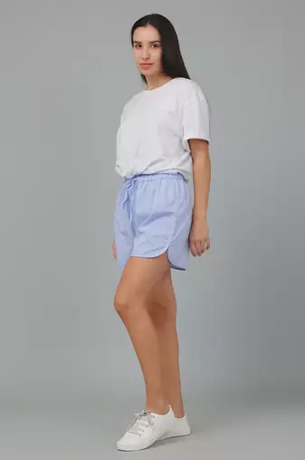 Blue printed cotton casual shorts for women - Free size