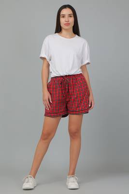 Red printed cotton casual shorts for women- Free size  1
