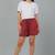 Red printed cotton casual shorts for women