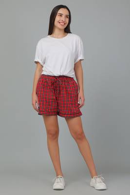 Red printed cotton casual shorts for women- Free size  2
