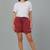 Red printed cotton casual shorts for women