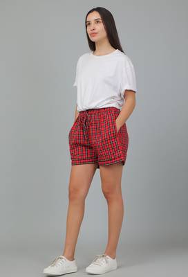 Red printed cotton casual shorts for women- Free size  3