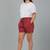 Red printed cotton casual shorts for women