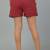 Red printed cotton casual shorts for women