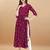 Wine bandhani print mirror work rayon a-line kurta