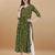 Green bandhani printed rayon a-line pleated kurta