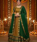  Mustard South Indian Kanci cottan half blend lehenga saree with blouse and dupatta For Women's