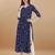 Navy blue bandhani printed rayon a-line pleated kurta