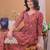 Red striped printed rayon a-line pleated kurta