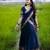 Dark Navy Blue Kanchi Cotton Half blend Lehenga Saree set For South Indian Festival For Women's