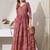 Pink striped printed rayon a-line pleated kurta