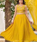 Yellow Georgette Embroidered Sequinned Flared Lehenga Choli with Dupatta and Blouse