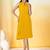 Yellow plain crepe gathered fit & flared midi dress for women