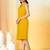 Yellow plain crepe gathered fit & flared midi dress for women