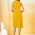 Yellow plain crepe gathered fit & flared midi dress for women