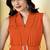 Orange plain crepe gathered fit & flared midi dress for women