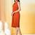 Orange plain crepe gathered fit & flared midi dress for women