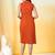Orange plain crepe gathered fit & flared midi dress for women