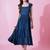 Blue stripe printed rayon fit & flared midi dress for women
