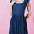 Blue stripe printed rayon fit & flared midi dress for women