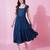 Blue stripe printed rayon fit & flared midi dress for women