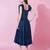 Blue stripe printed rayon fit & flared midi dress for women