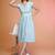 Sky-blue stripe printed cotton fit & flared midi dress for women