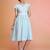 Sky-blue stripe printed cotton fit & flared midi dress for women