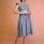 Grey stripe printed cotton fit & flared midi dress for women