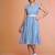 Blue stripe printed cotton fit & flared midi dress for women