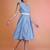 Blue stripe printed cotton fit & flared midi dress for women