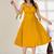 Yellow plain crepe gathered fit & flared midi dress for women