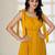 Yellow plain crepe gathered fit & flared midi dress for women