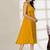 Yellow plain crepe gathered fit & flared midi dress for women