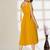 Yellow plain crepe gathered fit & flared midi dress for women