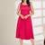 Pink plain crepe gathered fit & flared midi dress for women