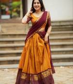 Mustard Yellow half blend lehenga saree with blouse and dupatta half blend lehenga saree with blouse and dupatta