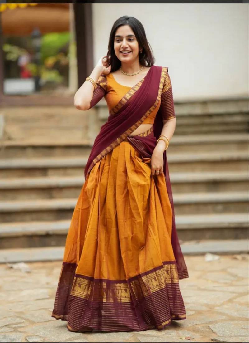 Mustard Yellow half blend lehenga saree with blouse and dupatta half blend lehenga saree with blouse and dupatta
