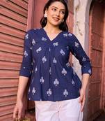 navy blue gathered or pleated a-line regular top
