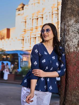navy blue gathered or pleated a-line regular top 5