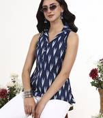 navy blue cotton straight coat collar top