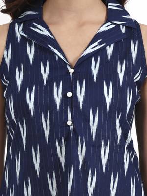 navy blue cotton straight coat collar top 4