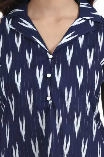 navy blue cotton straight coat collar top