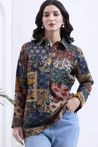 multicolur cotton ethnic motifs shirt