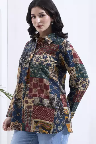 multicolur cotton ethnic motifs shirt