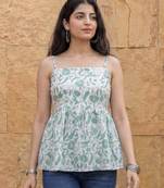 cotton white and gree strappy top