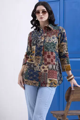 multicolur cotton ethnic motifs shirt