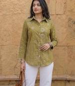 green cotton bhandhej shirt