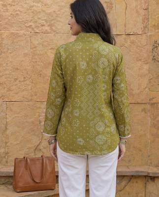 green cotton bhandhej shirt 3