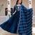 Teal striped embroidered chinon stitched anarkali kurta set with trouser & dupatta